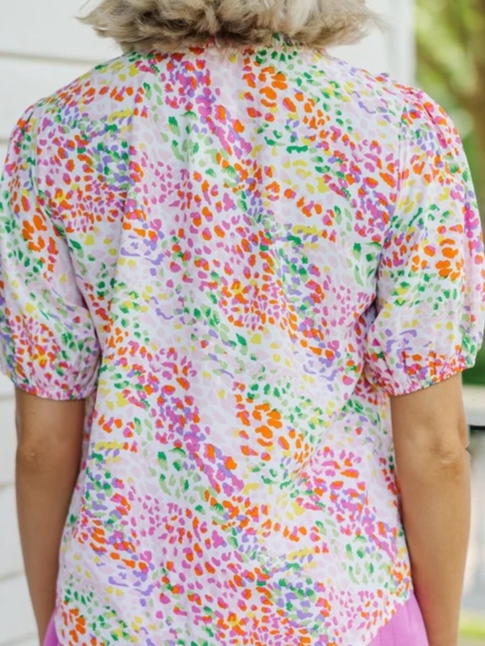 Umgee Pink Multicolor Ruffle-Trim Button Blouse - Picture 7 of 7